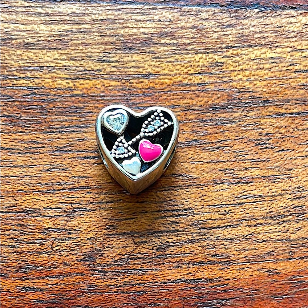 Authentic Pandora Struck By Love Heart Charm with Pink and Silver Accents